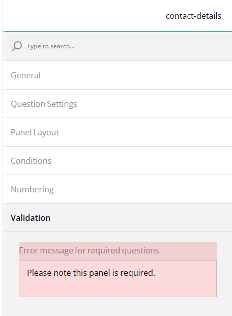 How to customize error messages for required panels